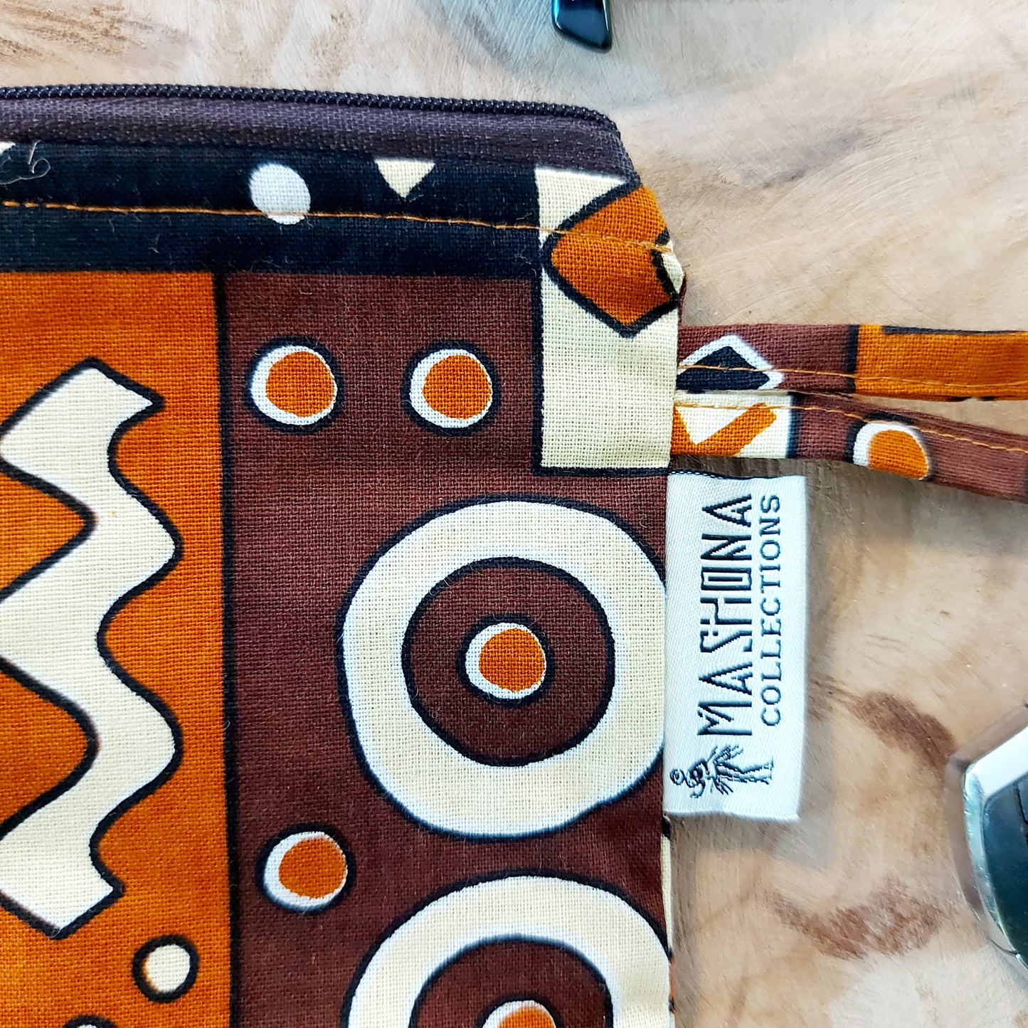 African Print Zipper Pouch – Eco-Friendly Makeup Bag, Pencil Case & Travel Organizer | Vegan Leather Detail