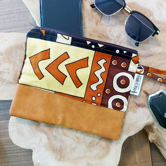 African Print Zipper Pouch – Eco-Friendly Makeup Bag, Pencil Case & Travel Organizer | Vegan Leather Detail